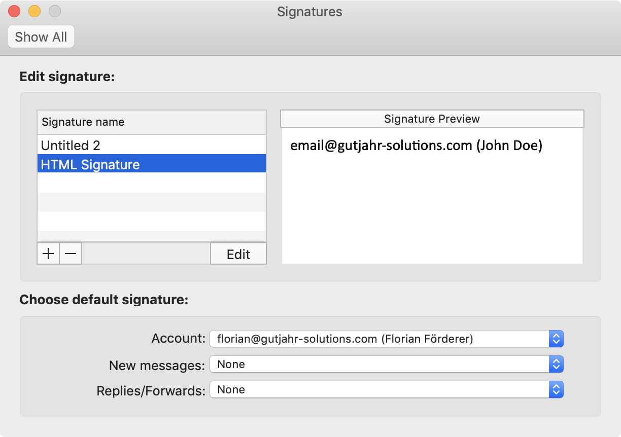 change signature in outlook for mac